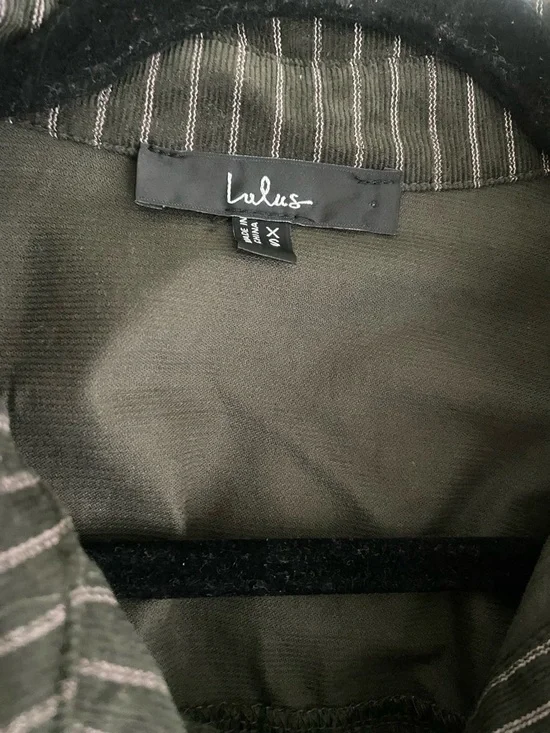 Lulu's Olive Green Striped Button-Up Dress - Picture 2 of 4